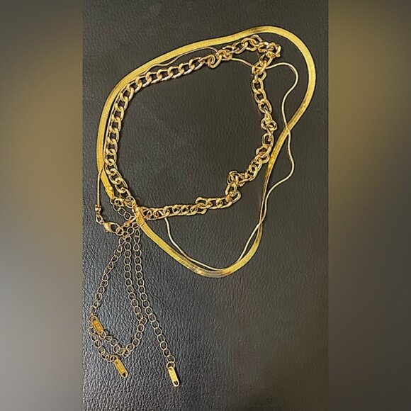 Multilayer Gold Plated Cuban Chain Link Herringbone Flat Snake Choker Necklace - Picture 5 of 6